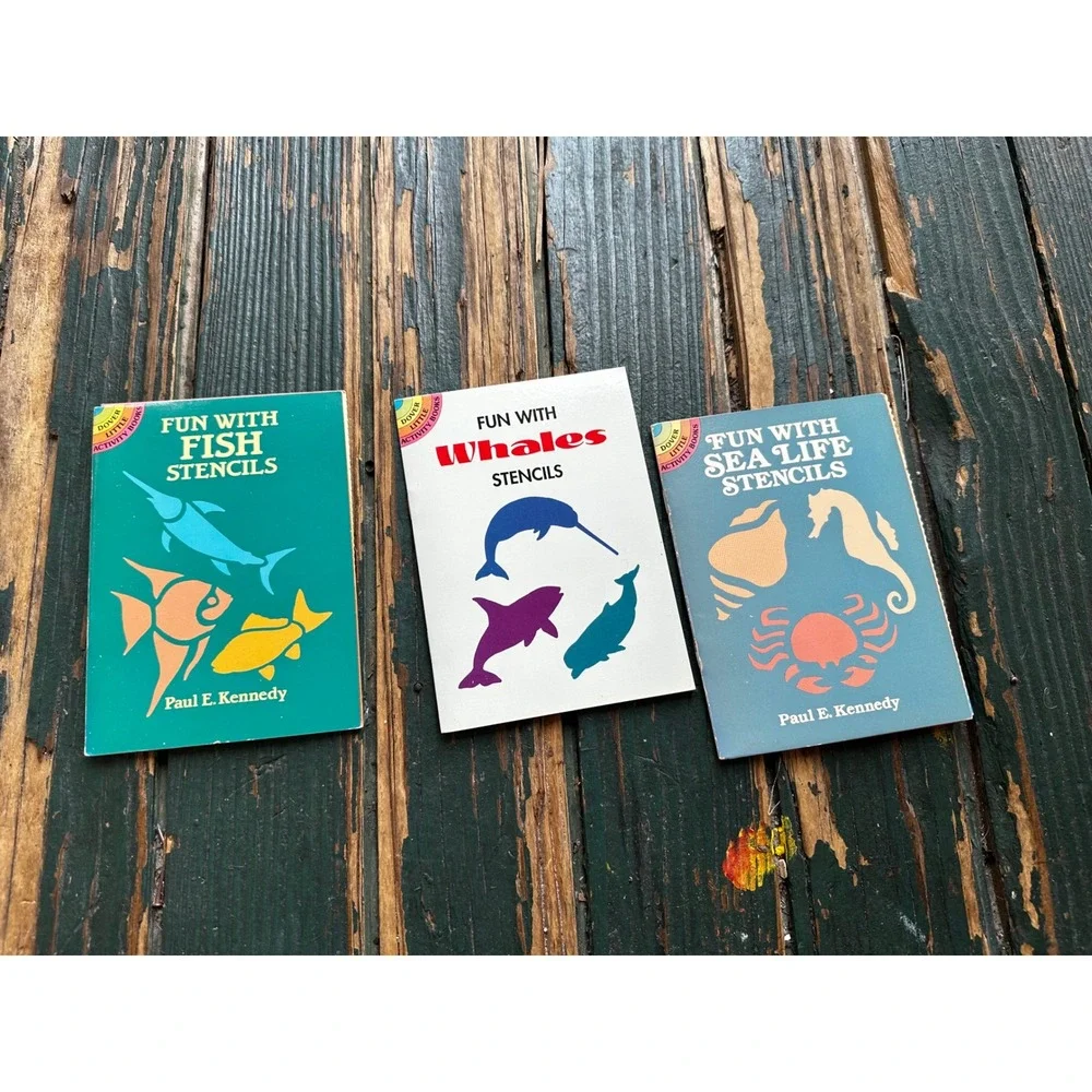 Dover Little Books Sea Life Fish Whales Stencils Paul E Kennedy Lot of 3
